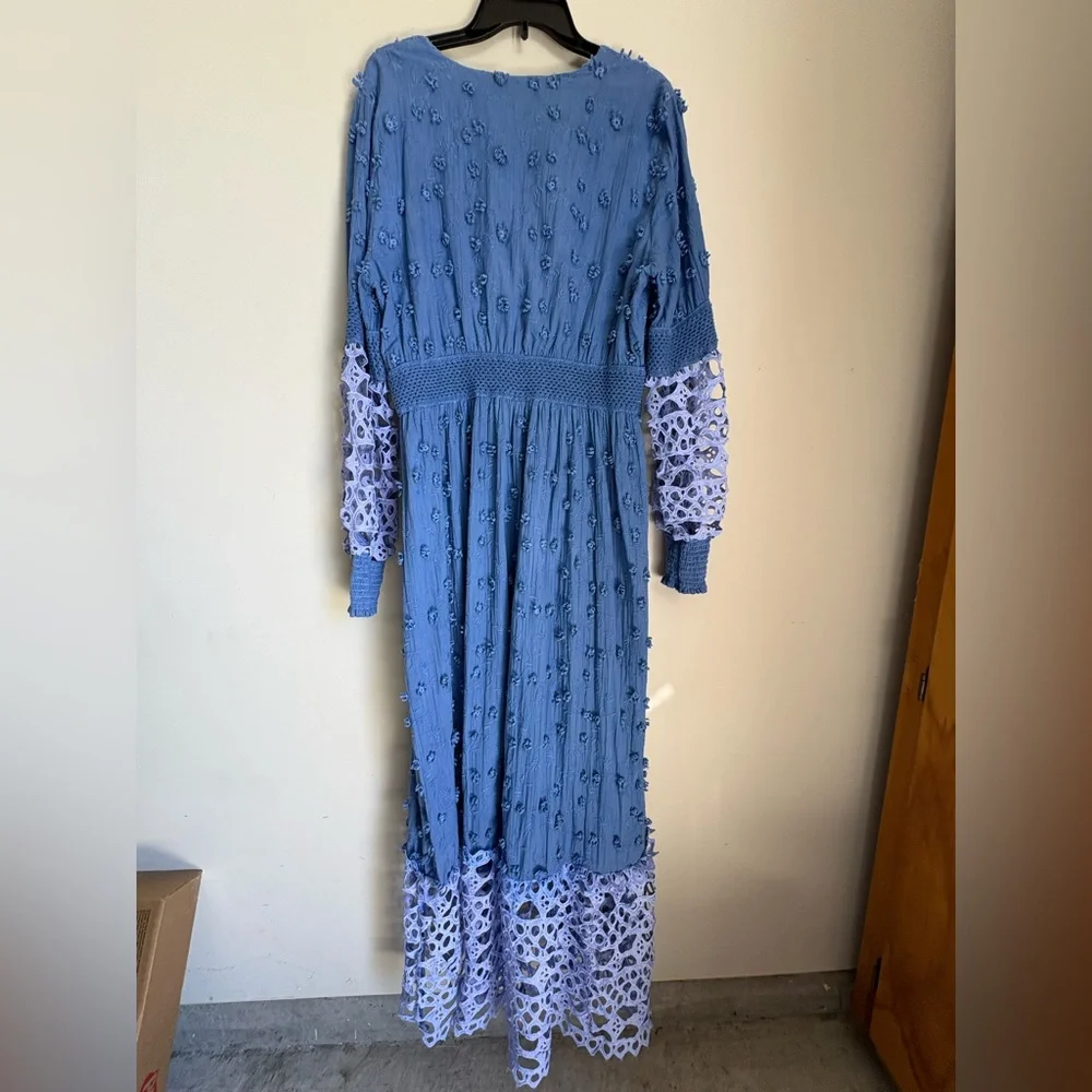 Boston Proper Navy Mixed Media Lace Maxi Dress XL - Picture 7 of 10